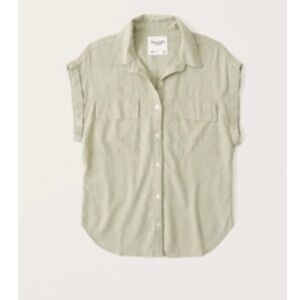 Abercrombie and Fitch Green Linen-Blend Utility Shirt | Size M